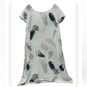 Made in Italy, SZ L, free spirit blue and grey feather design lagenlook dress